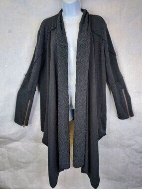 FREE PEOPLE In The Loop Cardigan Women's M Open Front Waterfall Sweater Raw Hem